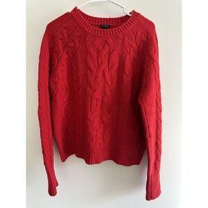 Ann Taylor L Red Lambswool Cable Knit Raglan Sweater Pullover Holiday Winter